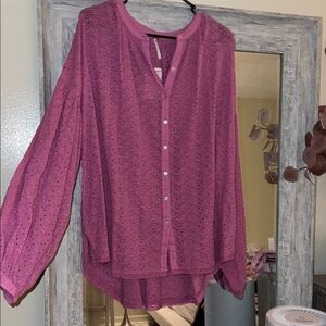 NWT Free People Eyelet Button Down Pink Size: Large